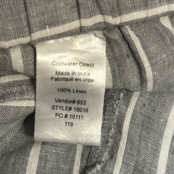 Coldwater Creek Sz XL gray white stripe back elastic front ties 100% linen pants - Picture 8 of 9